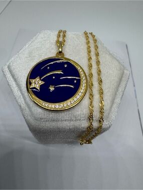 925 Sterling Silver Gold Plated Star Pendant Necklace Italy Chain 50cm